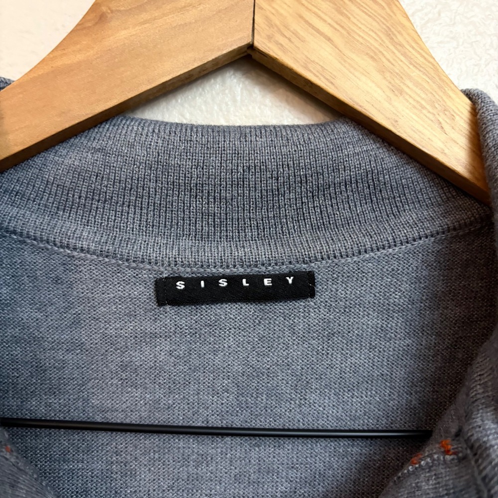 Sisley Sweater S Grey Argyle Wool Blend Preppy V-Neck Italy - Picture 2 of 8